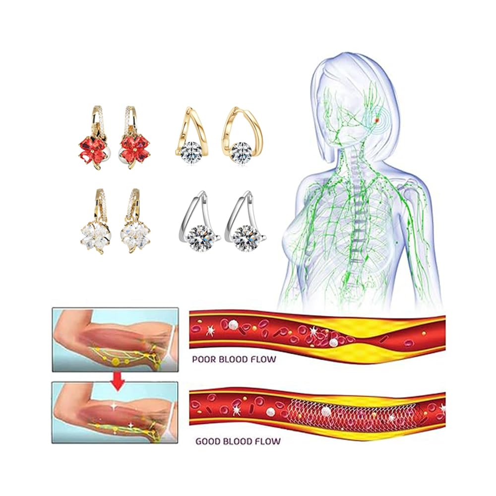 4 Pairs Lymphatic Drainage Slimming Hoop Earrings, Halolux Lymphvity Germanium Earring Acupuncture Therapy Hoop Earrings Fashion Jewelry Gift For Women Men (RW)