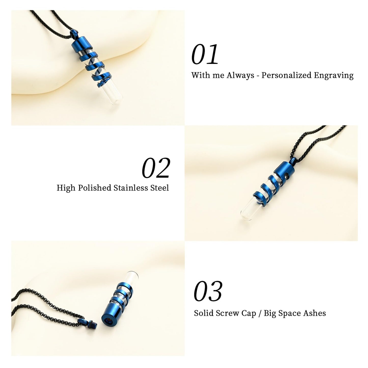 Cremation Jewelry for ashes Clear Glass Tube Cylinder urn Pendant Stainless Steel Urn Necklace Memorial Jewelry Ashes Necklace Cremation Keepsake for Men Women