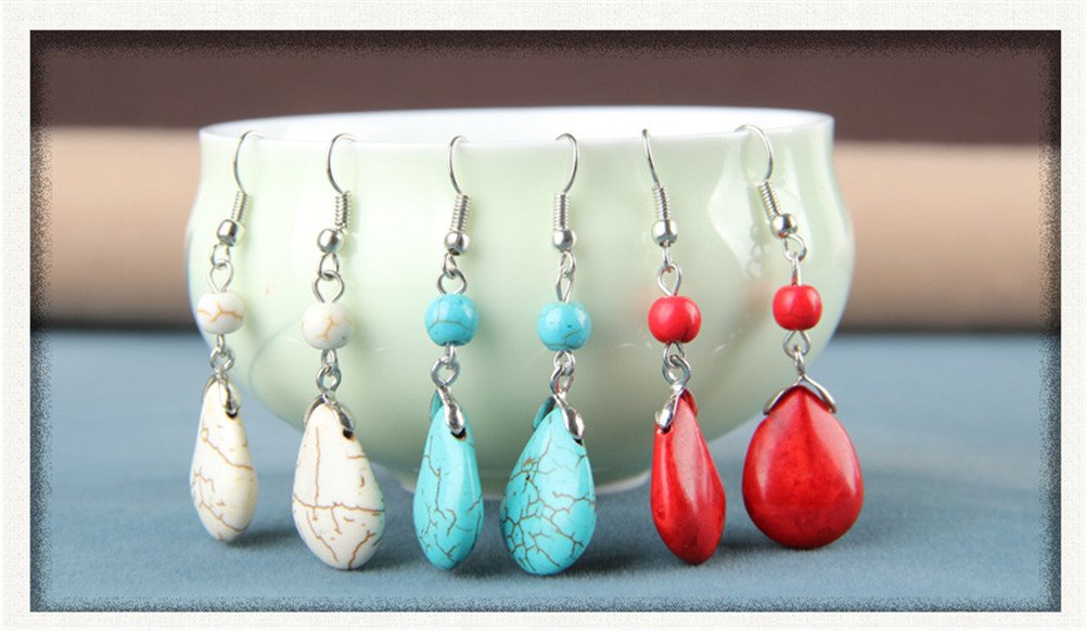 Double Lapis Lazuli Drop Earrings Natural Stone Round Bead Dangle Earrings for Women Fashion Jewelry Gift¡­ (G:white)