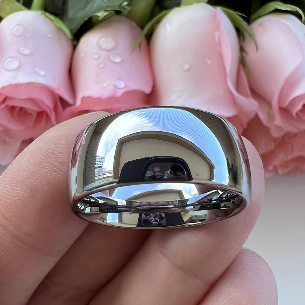 TUTISS 10mm Tungsten Rings for Men Women Engagement Wedding Bands Domed Polished Comfort Fit Size 11