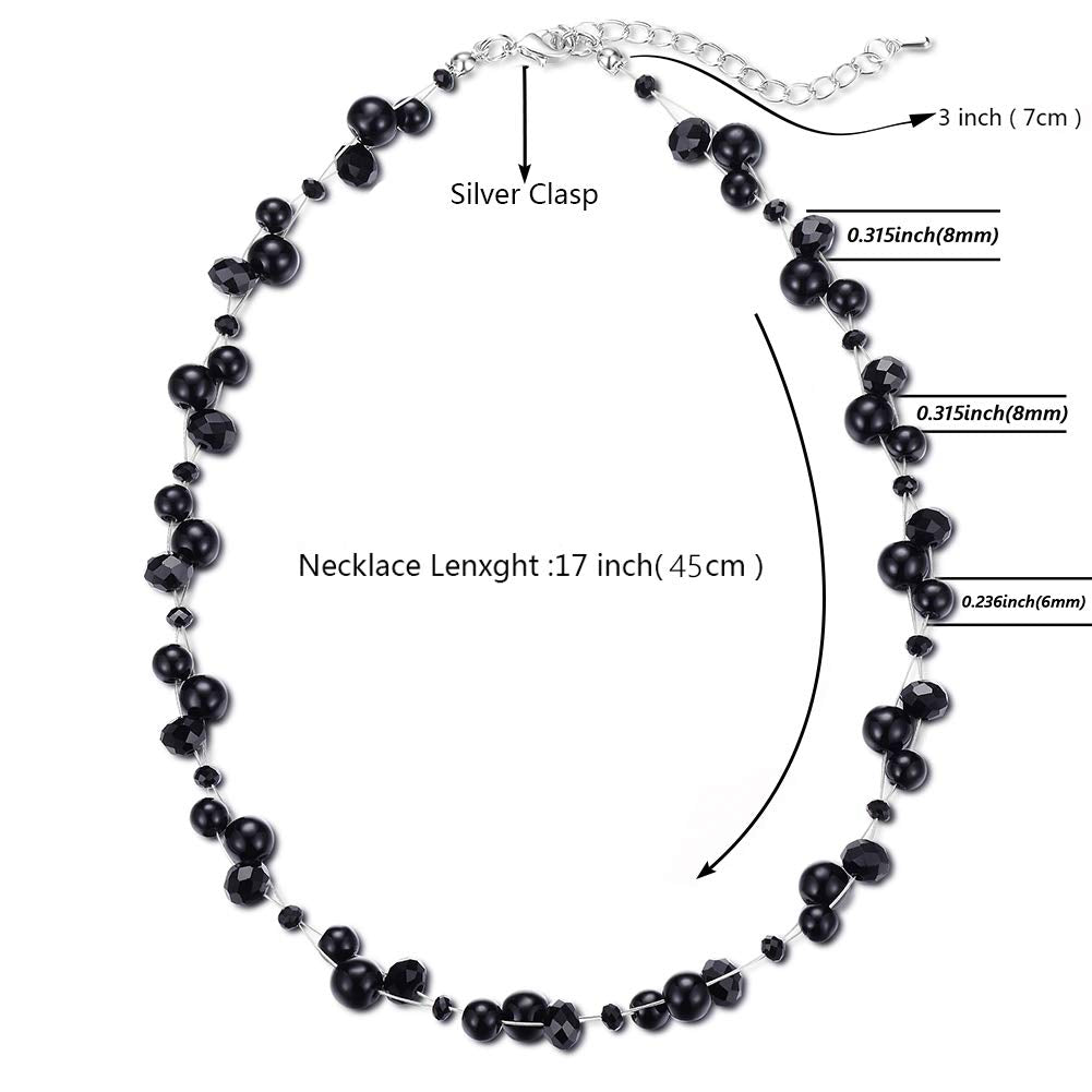 Short Beaded Turquoise Necklace For Women - Fashion Jewelry with Pearl and Crystal Bead, Birthday Gifts For Women (27-Black)