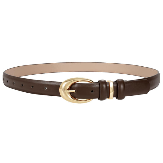 TRIWORKS Women Leather Belt for Jeans Pants Fashion Ladies Skinny Faux Leather Dress belt with Gold Buckle