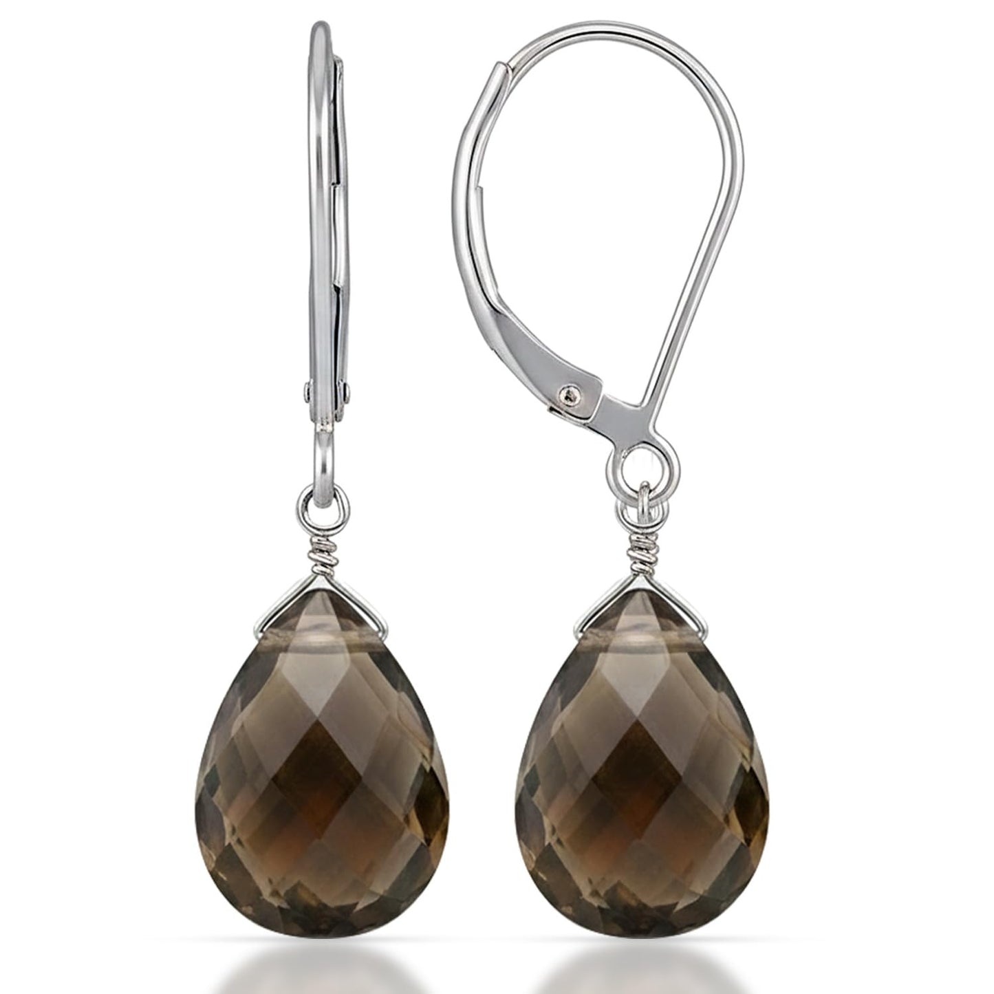 GemInspire Smoky Quartz Teardrop Dangle Earrings for Women, Leverback Pear Shaped Gemstone, 925 Sterling Silver Leverback, Handmade Lightweight Crystal Jewelry Gift