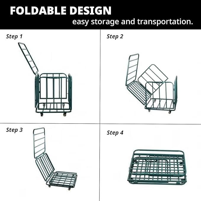Sports Equipment Organizer Foldable Mental Sports Ball Storage Cart with Lid and Wheels Rolling Ball Cart for Gym, School, Indoor and Outdoor