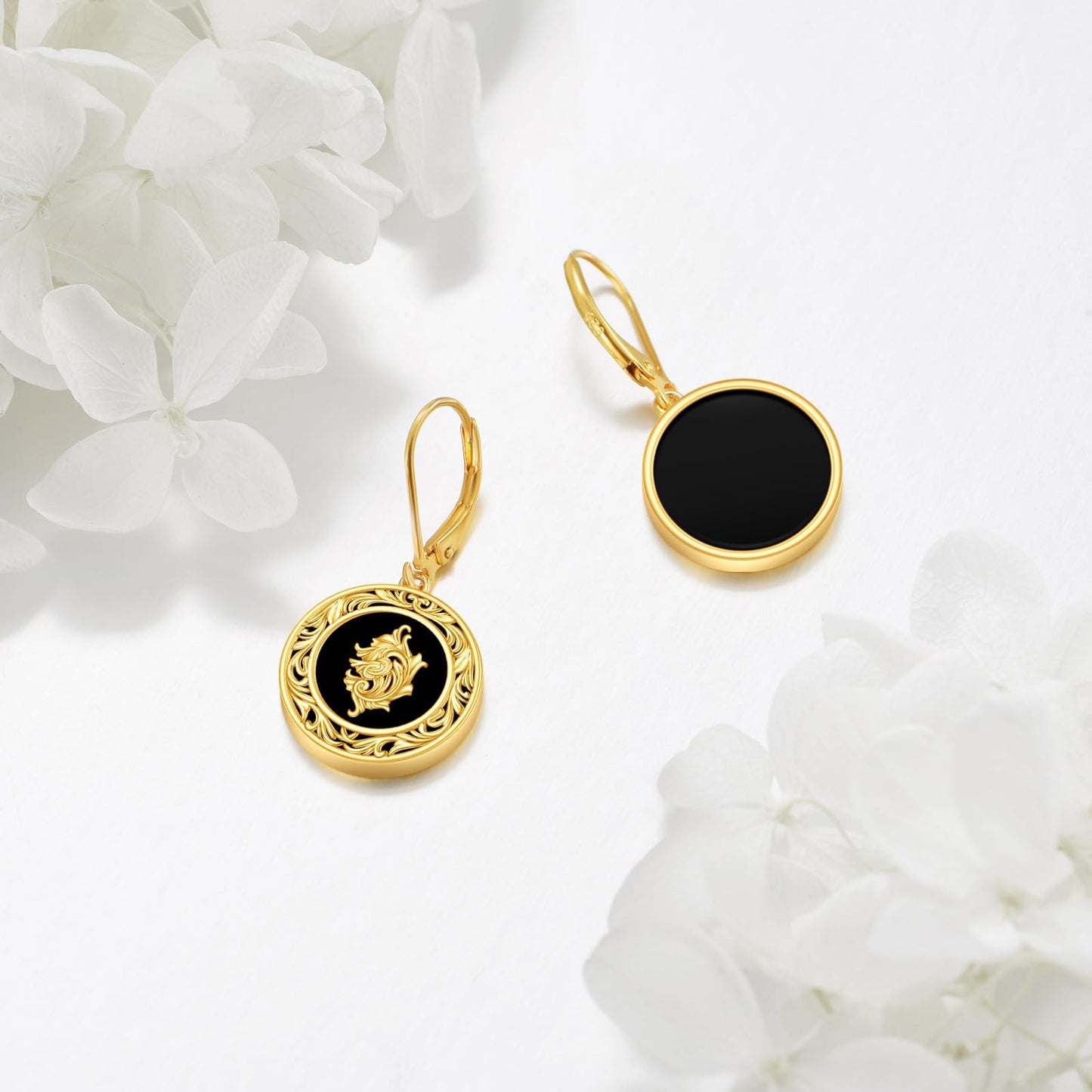 Black Onyx Drop Earrings for Women Sterling Silver 18K Yellow Gold Plated Filigree Black Onyx Dangle Leverback Earrings Jewelry Gifts