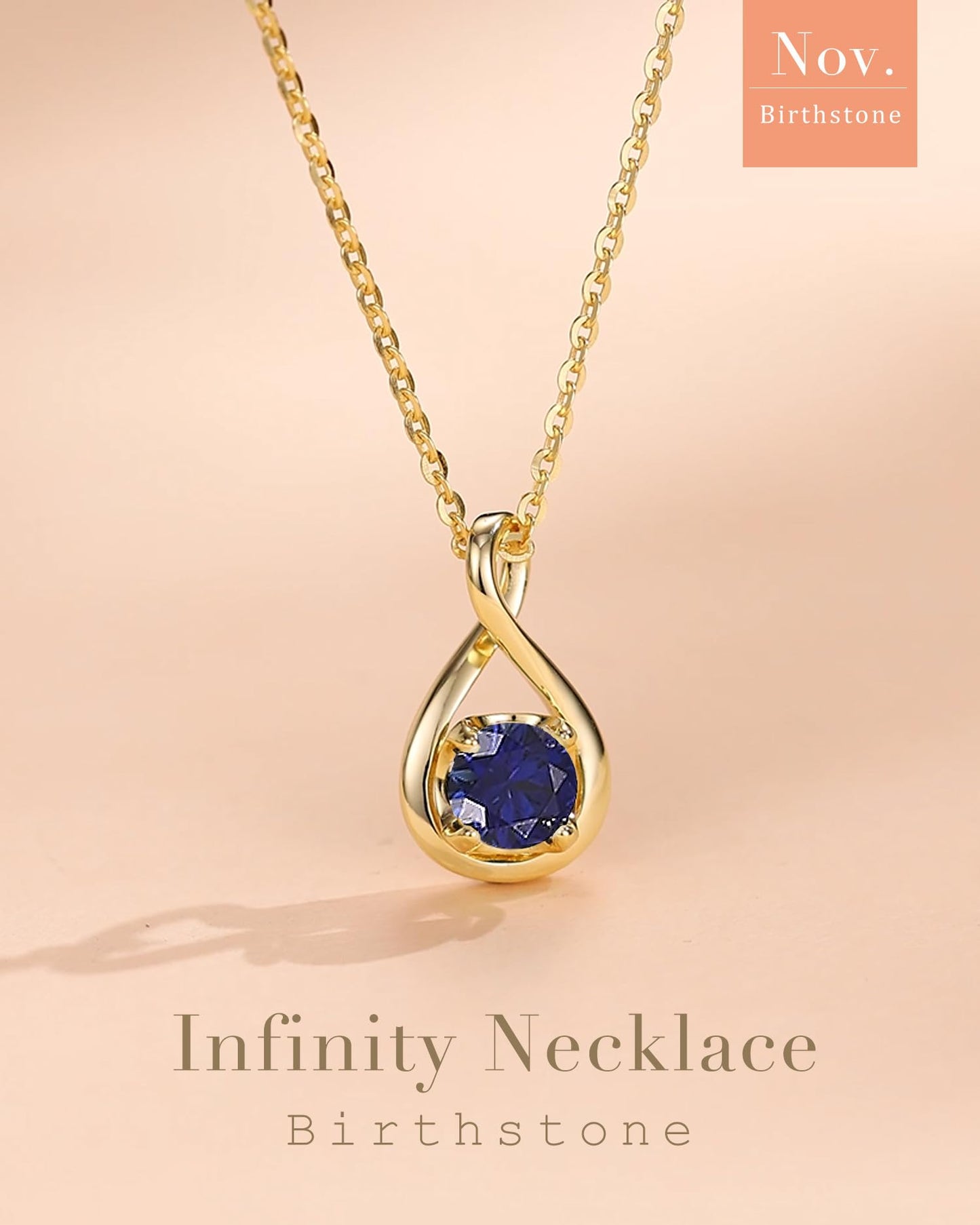 FANCIME Blue Sapphire Necklace September Birthstone for Women Yellow Gold Plated Sterling Silver Dainty Infinity Pendant Fine Jewelry Birthday Graduation Mothers Day Gifts for Mom Her