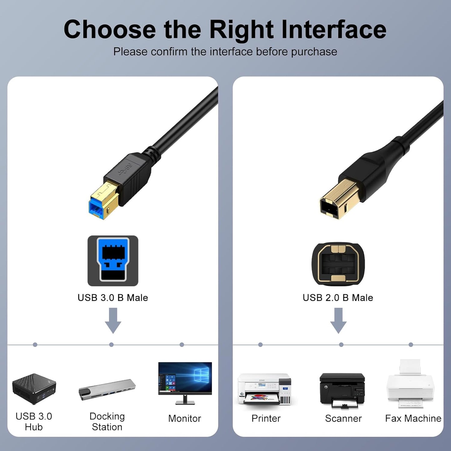 REPIND 10 2.0 USB Printer Cable Feet USB A to B Printer Cable USB B Cable High Speed Scanner Printer Cord for HP
