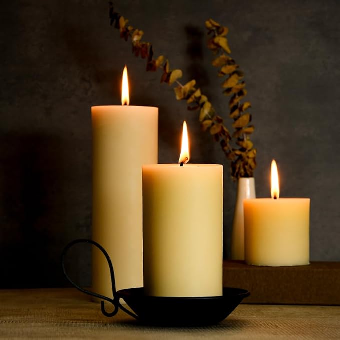 3PCS 3"x 6" Large Beeswax Pillar Candles, Made of Pure Natural Beeswax, with Ultra Long Burning Time and Low Allergenicity-White,82H