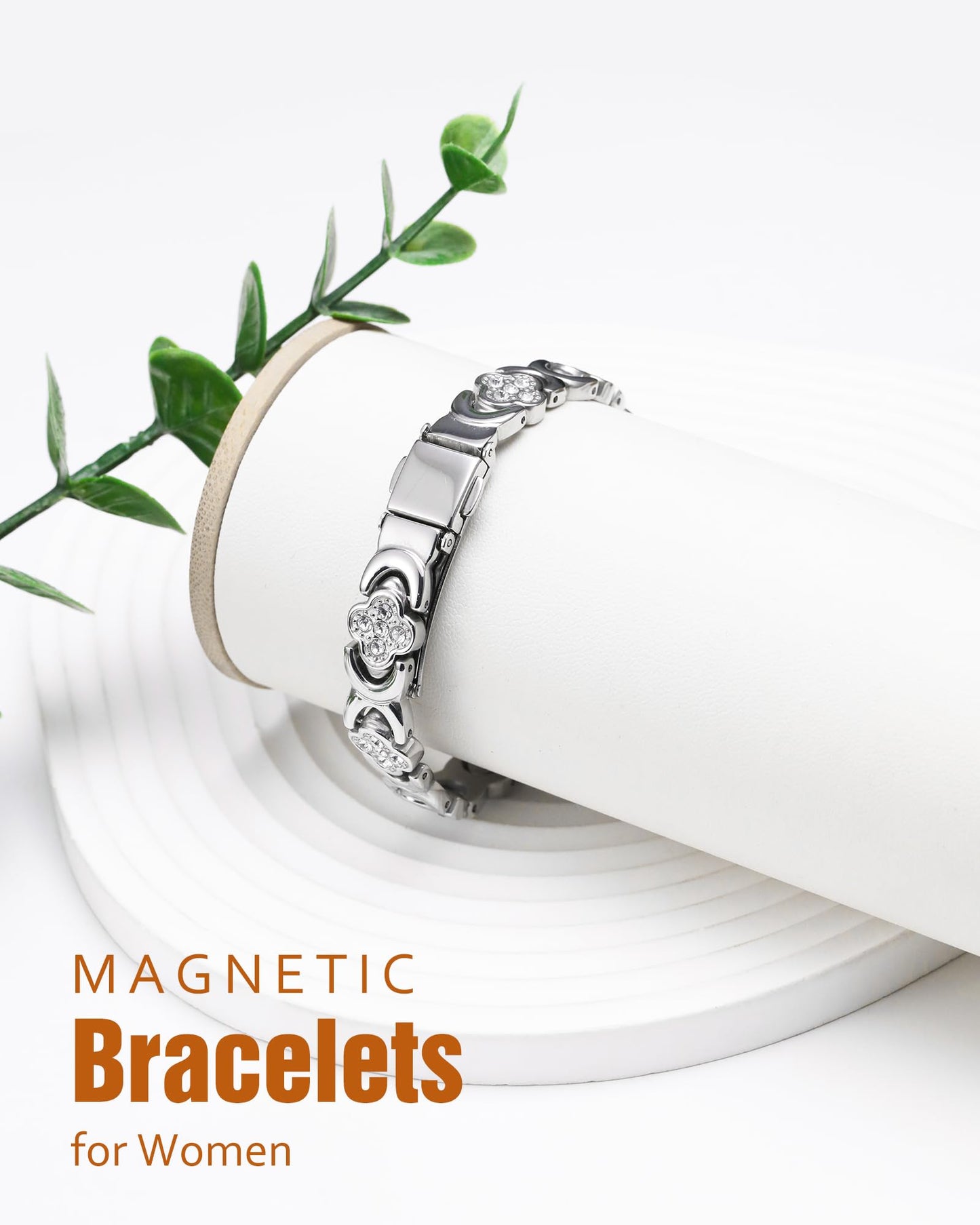 Jecanori Magnetic Bracelets for Women with Upgraded 3800 Gauss Magnets, Four-Leaf Clover Stainless Steel Bracelets for Women, Jewelry Gifts