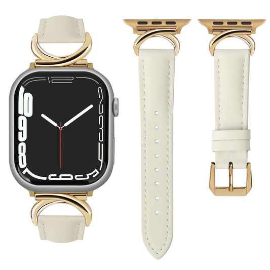 mxiixnai Leather Band Compatible with Apple Watch Bands for Women, Dressy Designer Strap with C-Shape Metal Buckle for iWatch Series 11/10/9/8/7/6/5/4/3/2/1/se(38mm 40mm 41mm 42mm,Starlight/Gold)