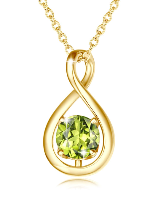 FANCIME Peridot Necklace Yellow Gold Plated 925 Sterling Silver August Birthstone Infinity Pendant Green Gemstone Jewelry Mothers Day Graduation Gifts for Mom Women Her