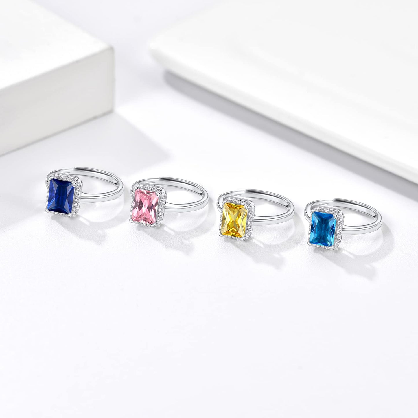 Bestyle Infinity Love Square October Pink Tourmaline Gemstone Rings with Sparkling CUbic Zirconia, Brilliant Love Square Diamond Halo Rings Statement Jewelry for Women