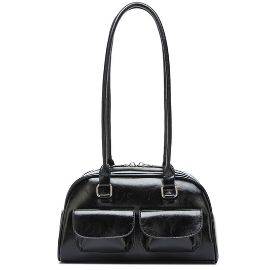 Fozehlad Y2K Shoulder Bag for Women Retro PU Leather Tote Handbag Multi-Pocket Hobo Bag with Zipper for Gifts