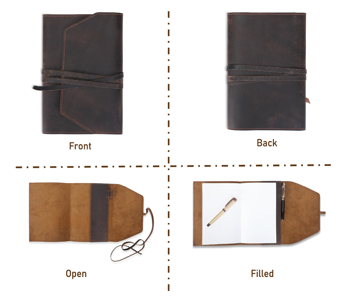 TheAntiq Refillable Leather Journal A5 Planner Handbook Bible Cover A5 Notebook Cover with Pen Loop, Gift for Him and Her