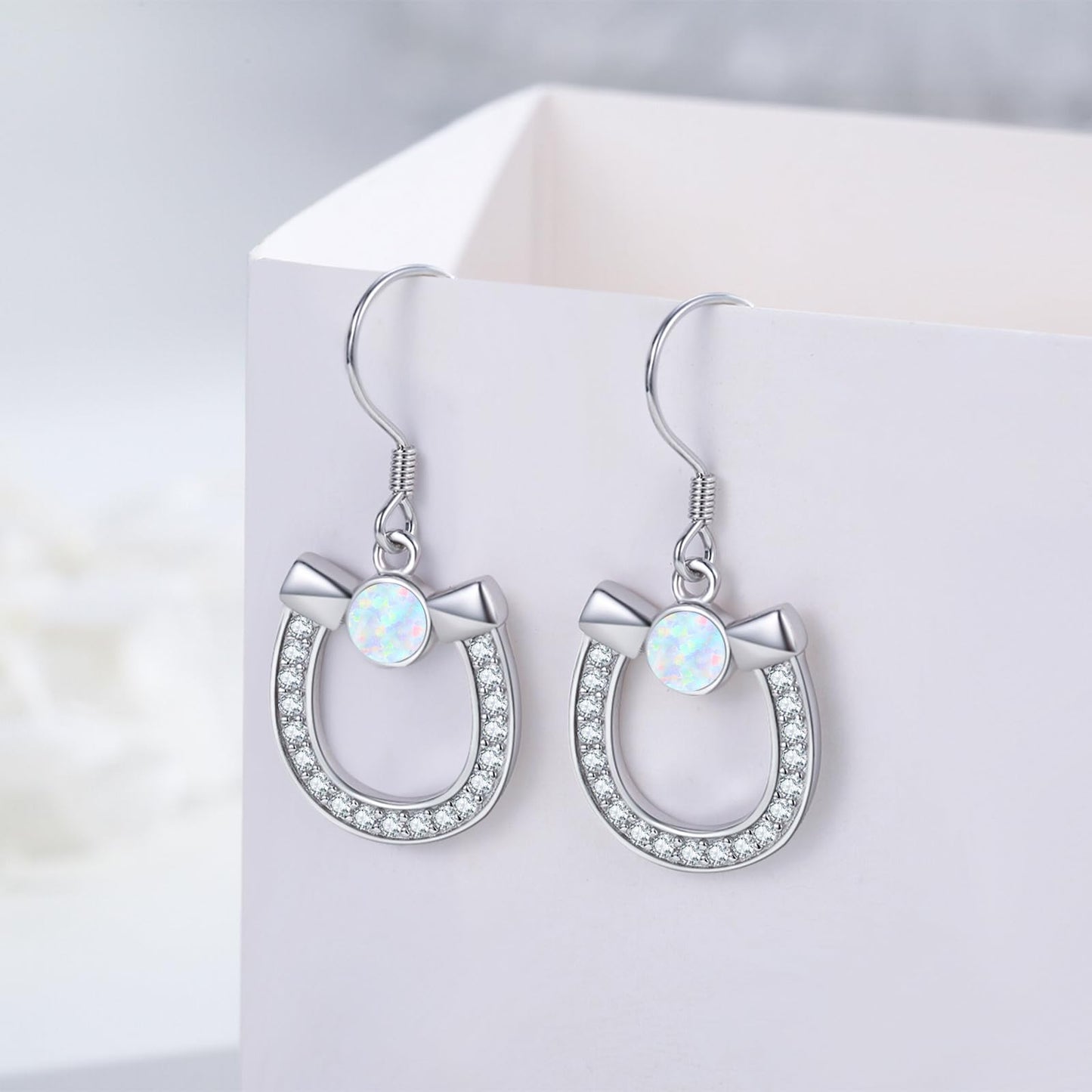 KoyeKei Horseshoe Earrings for Women 925 Sterling Silver Horse Shoe Dangling Earrings Opal Jewelry Western Country Gifts for Horse Lovers