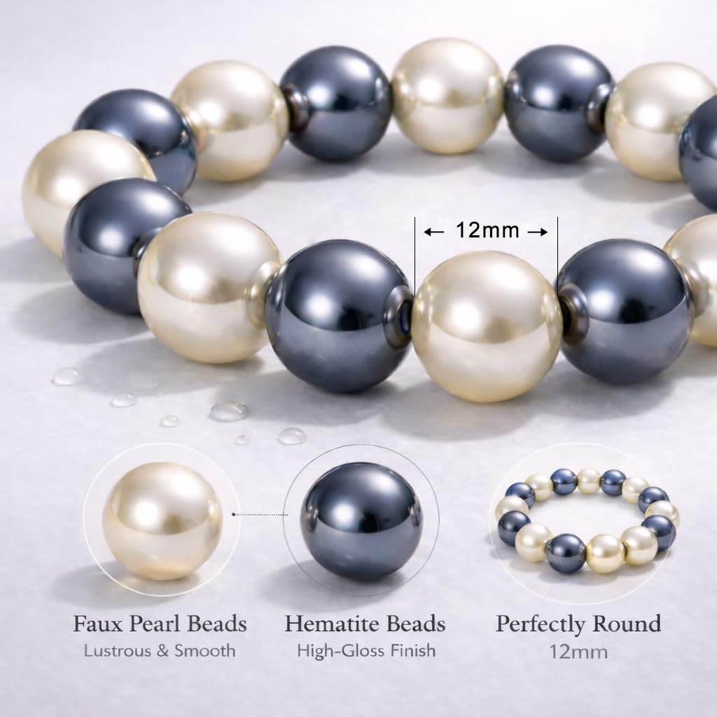 38 Magnetic Therapy Hematite beaded Bracelet For Women And Men Power Gemstone Crystal Unisex Macrame (Faux Pearl Hematite, 10, millimeters)