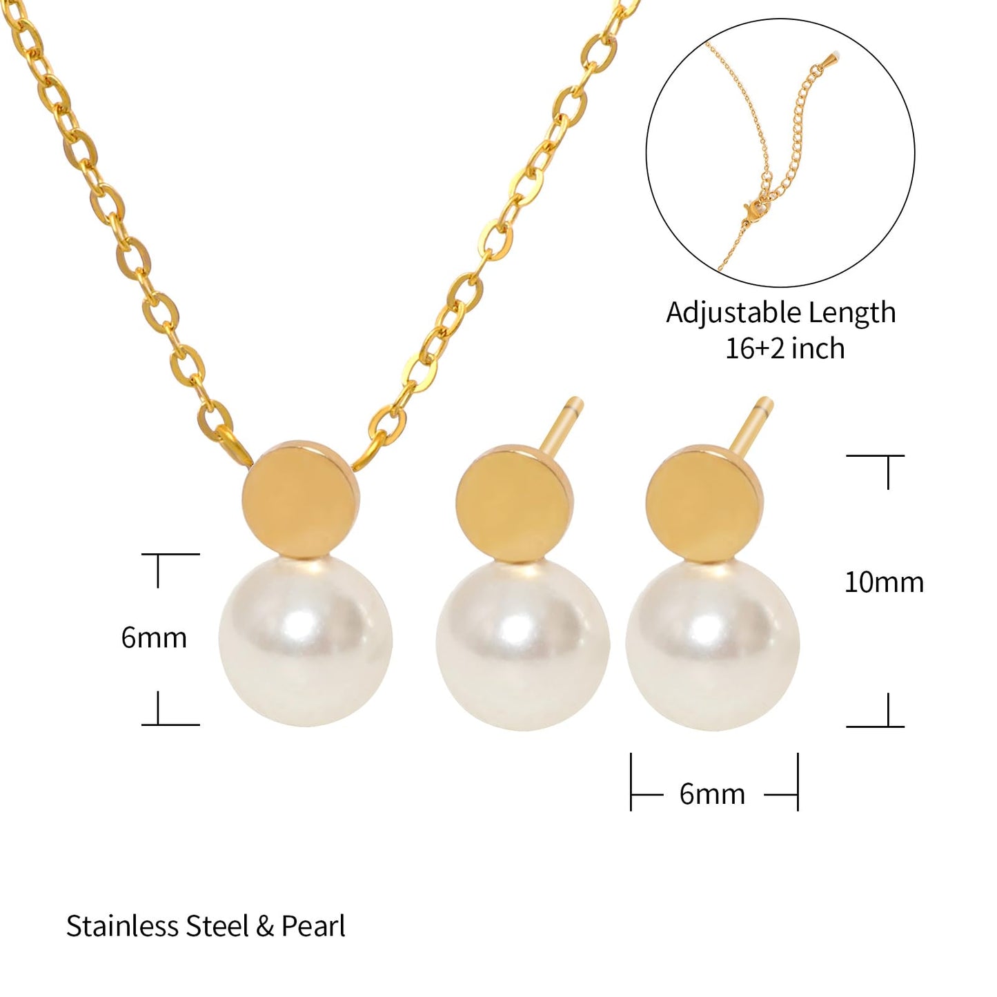 TaYolnFaSo Adorable Little Pearl Jewelry Set for Female Dainty Pearl Necklace Earrings Set Prom Jewelry Gift for Women