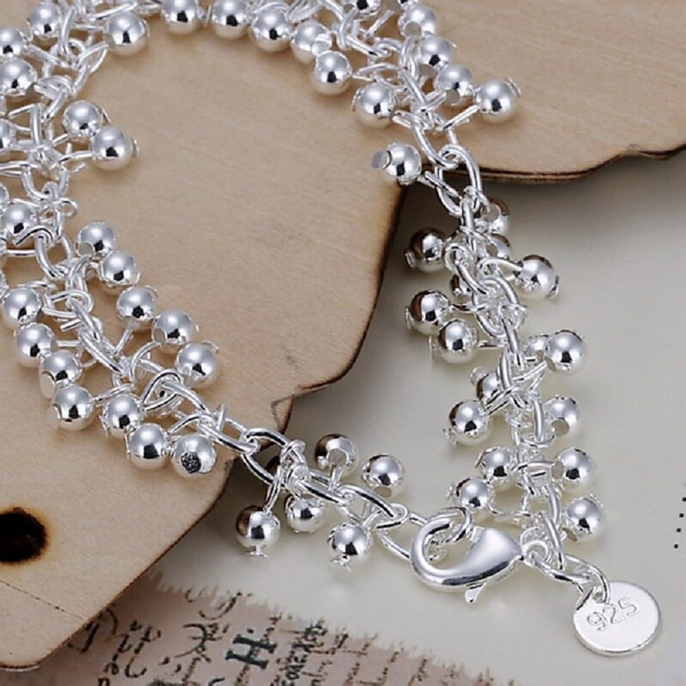 OSIRIDEH2 Bell Bracelet 925 Sterling Silver Bells Sounds Bead Chain Bracelet for Women Wedding Engagement Party Jewelry Jingling Bracelets (bracelet-02)