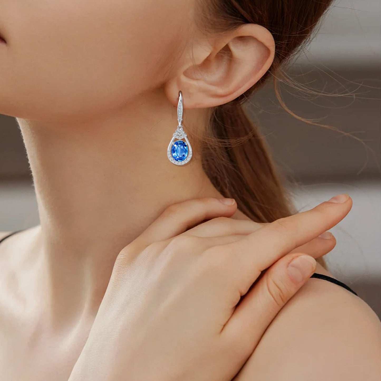 Blue Topaz Gifts for Women 18K Gold Plated December Birthstone Teardrop Dangle Earrings Sterling Silver Leverback Drop Formal Earrings for Evening Wear Birthday Gifts Sparkling CZ Earrings