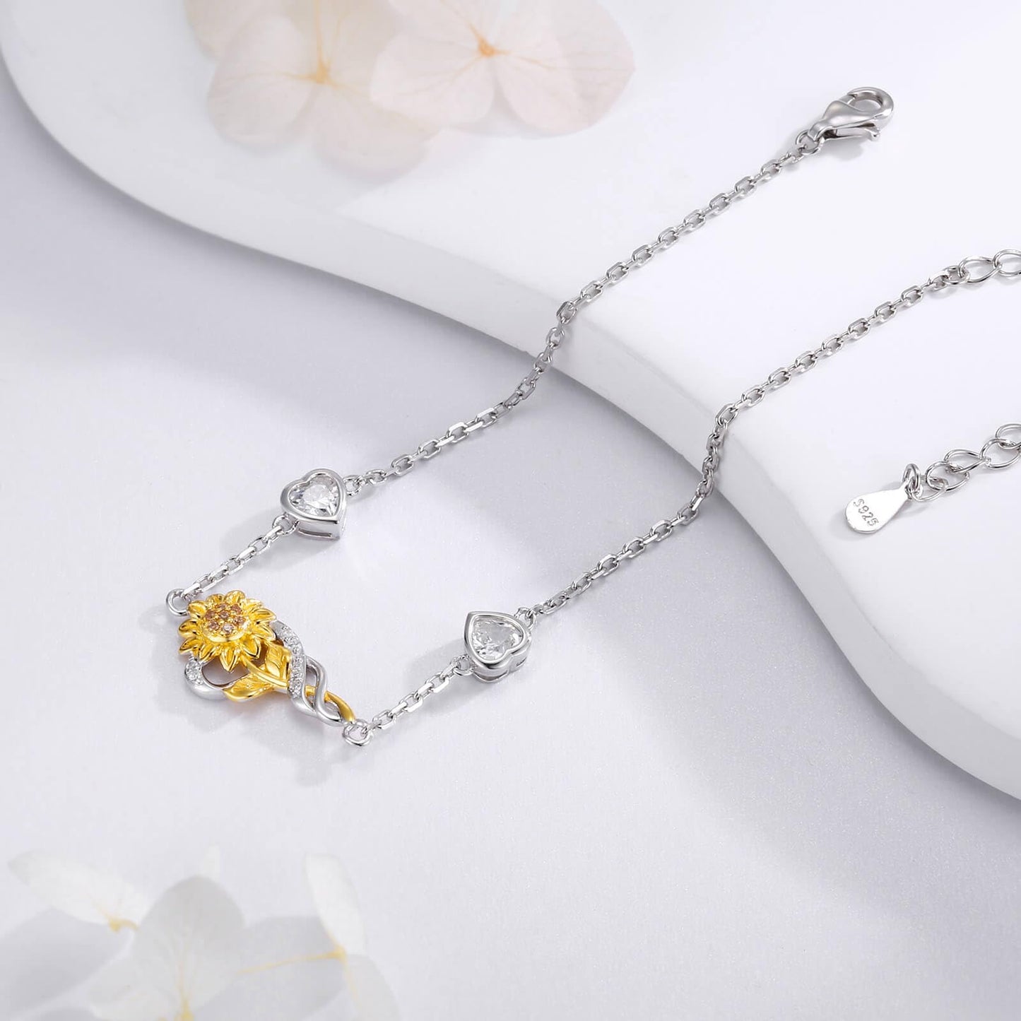 oGoodsunj Sunflower Necklace Jewelry Set fo Women Sterling Silver Anklet Bracelet Earrings You Are My Sunshine Pendant Gifts for Mom Daughter Wife (Bracelet B)