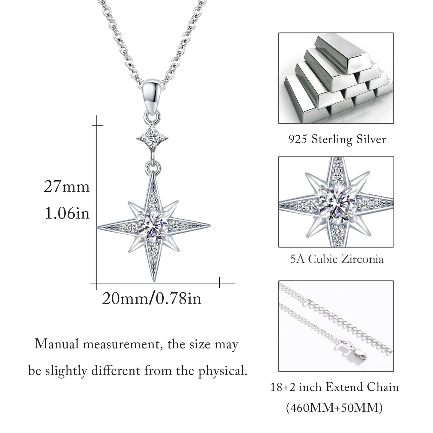 Silikepa Star Necklace for Women 925 Sterling Silver Star Pendant Necklace with April Birthstone Jewelry Gift for Women