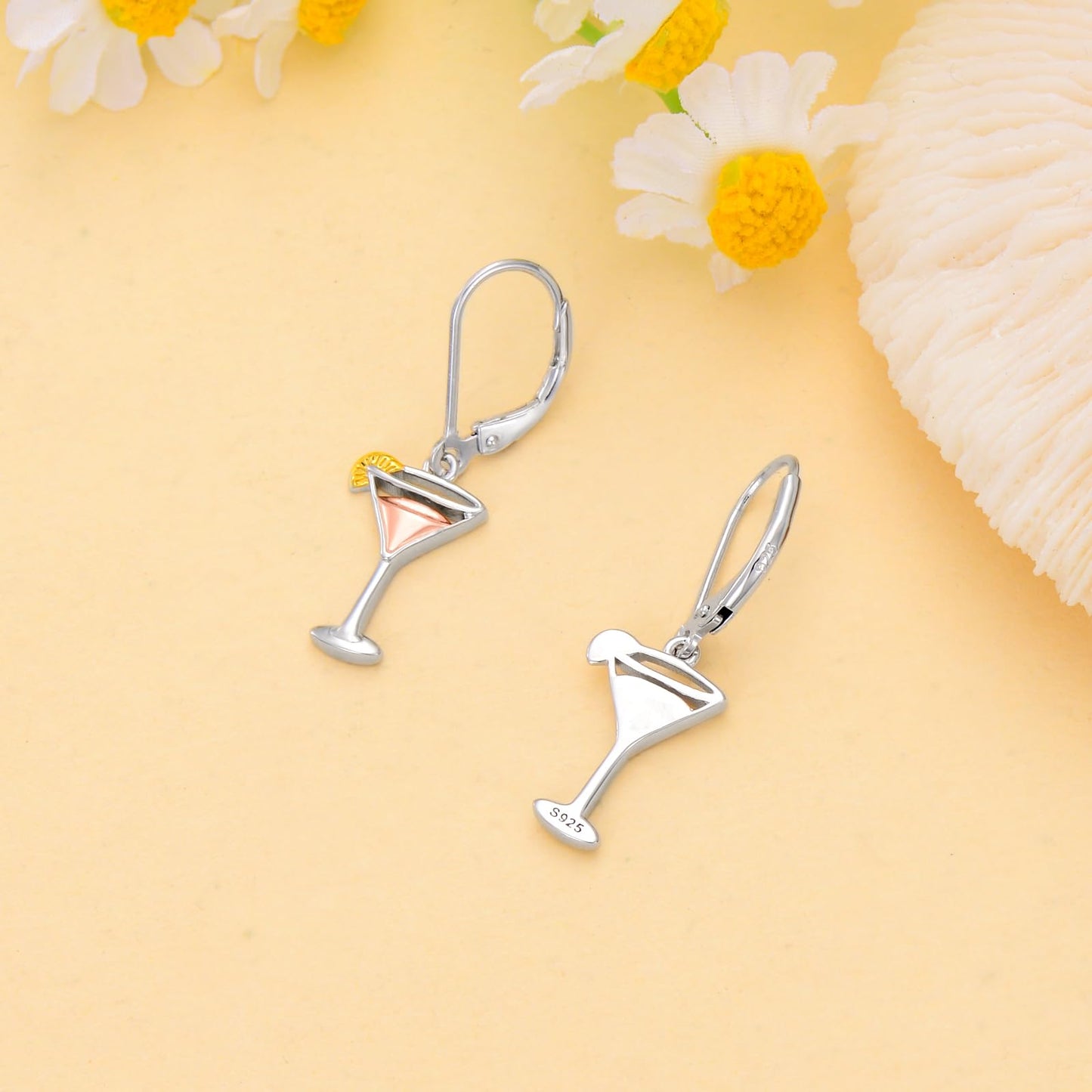 PELOVNY Martini Earrings S925 Sterling Silver Wine Dangle Drop Earrings Wine Jewelry Gifts for Women