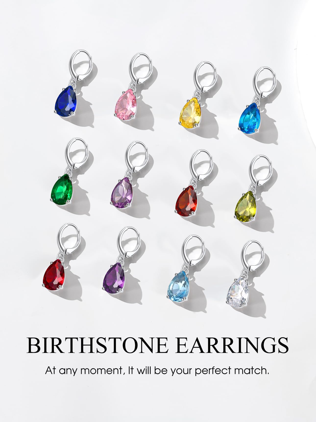 Bestyle Sterling Silver Teardrop January Dangle Drop Birthstone Earrings - Sparkle Red Garnet Earrings for Women Dangling -Small Silver Huggie Hoop Earrings For Women