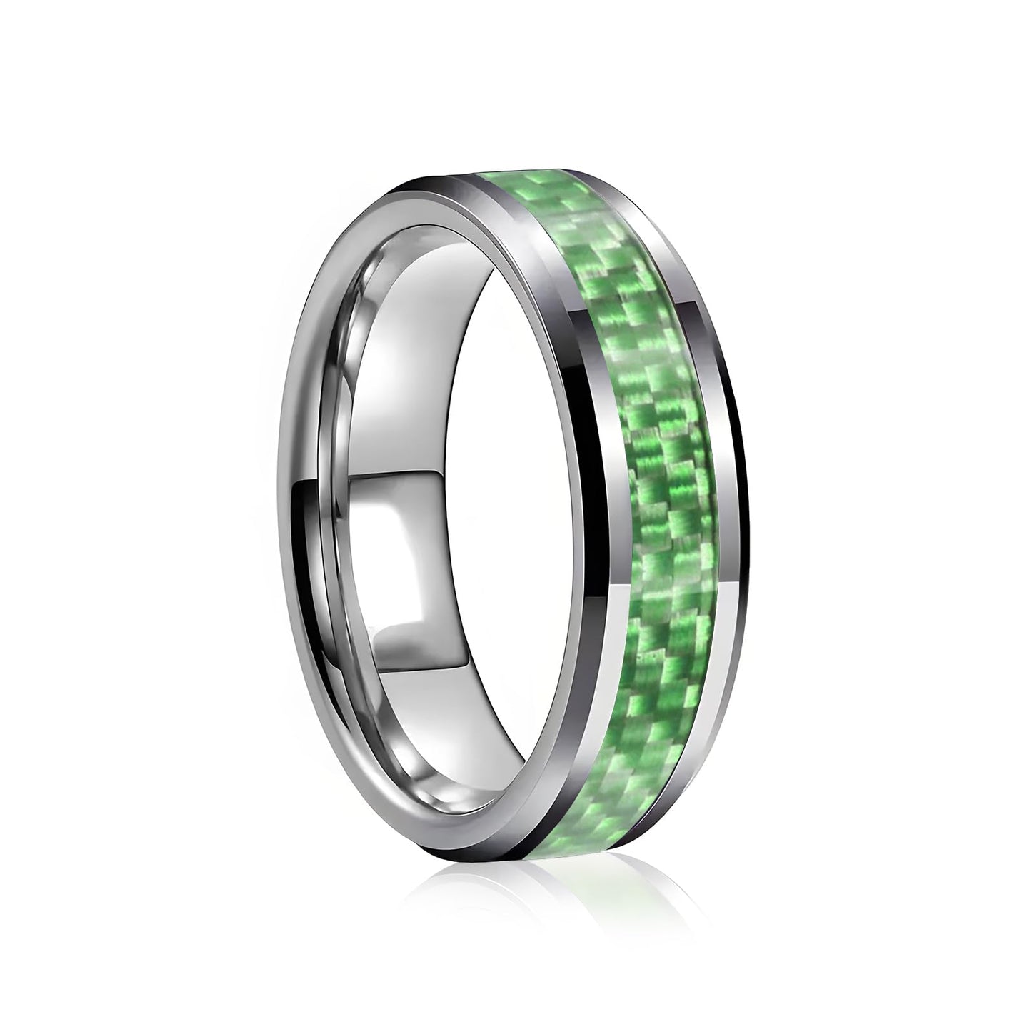 HJIMMNHONG New Carbon Fiber Fashion Rings Double Beveled Edge Delicate Polished Simple Stainless Steel Mens and Women Rings,8mm,Green,Size 8