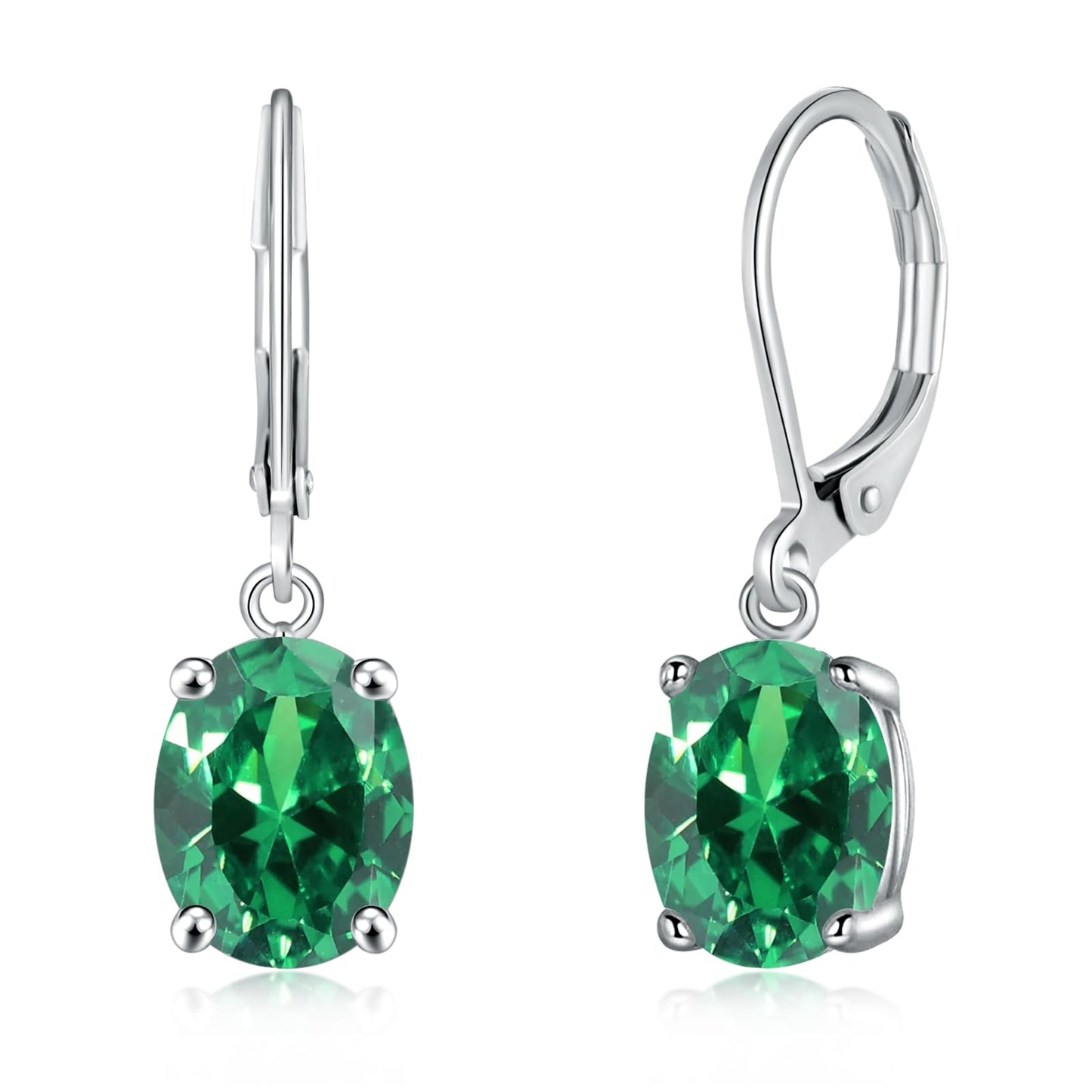 CiNily Cut-Oval Leverback Dangle Earrings for Women Green Cubic Zircon 14k White Gold Plated Hypoallergenic Hanging Earrings Lightweight Summer Drop Earrings