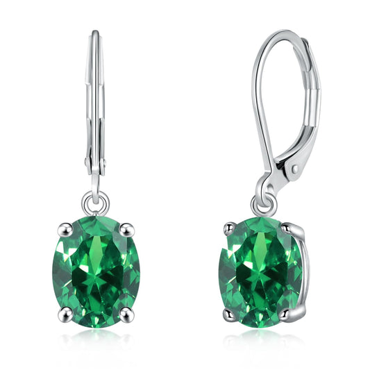 CiNily Cut-Oval Leverback Dangle Earrings for Women Green Cubic Zircon 14k White Gold Plated Hypoallergenic Hanging Earrings Lightweight Summer Drop Earrings