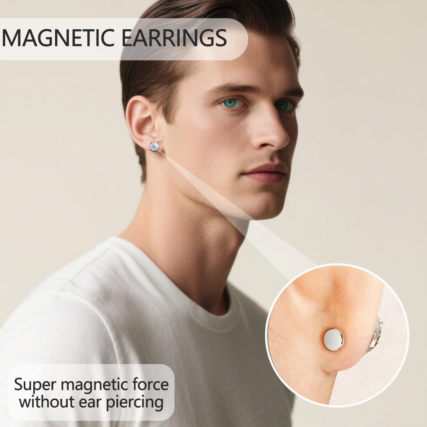 6 Pairs Magnetic Stud Earrings for Men 6MM Stainless Steel Clip on Magnet Earring Inlaid Cubic Zirconia,Non Piercing CZ Magnet Studs Diamond Earrings for Women Men