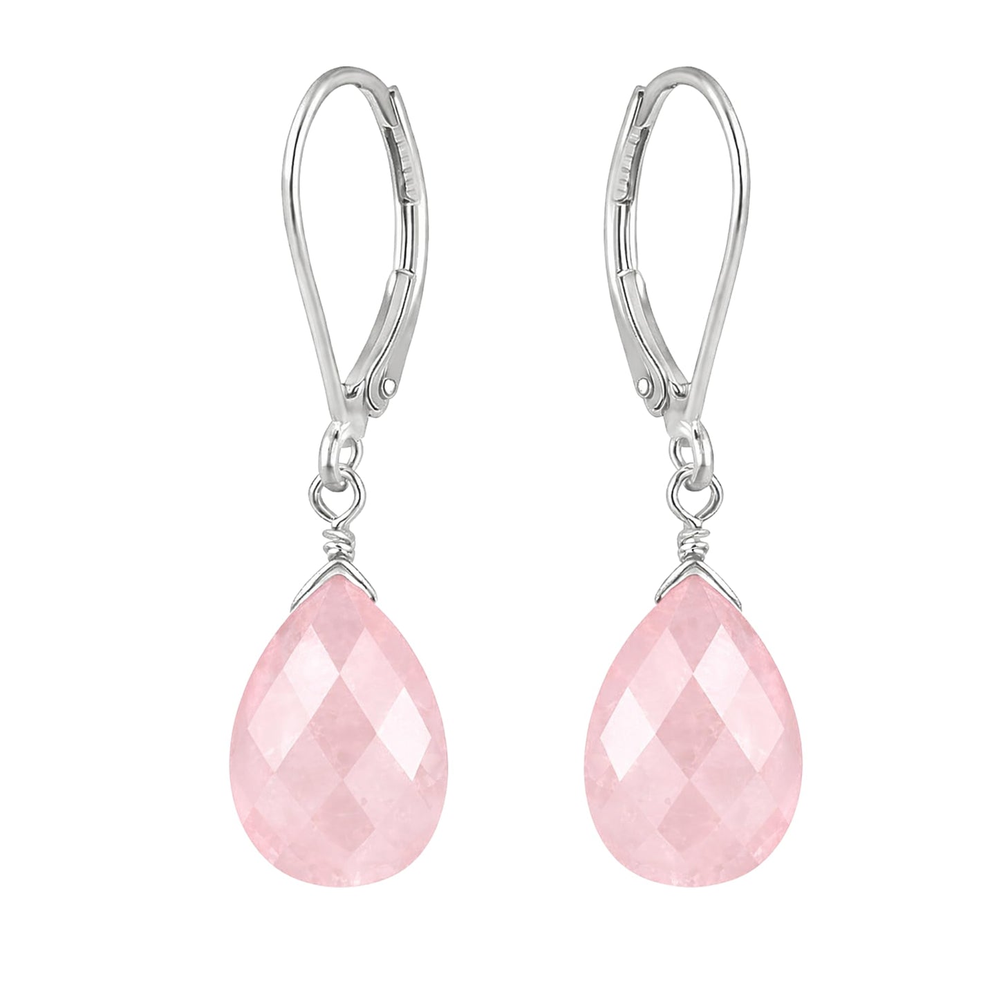 GemInspire Rose Quartz Pear Shape Tear Drop Earrings Suspended with Sterling Silver Lever Back Hoop, Elegant Handmade Jewelry Gifts for Women