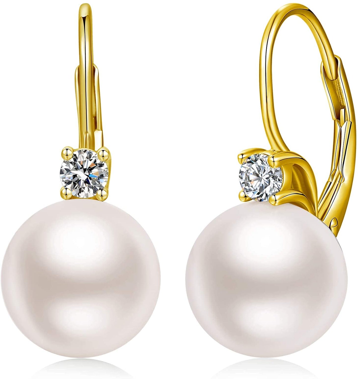 Jiahanzb Pearl Earrings Dangle for Women 925 Sterling Silver Cubic Zirconia Leverback Earring