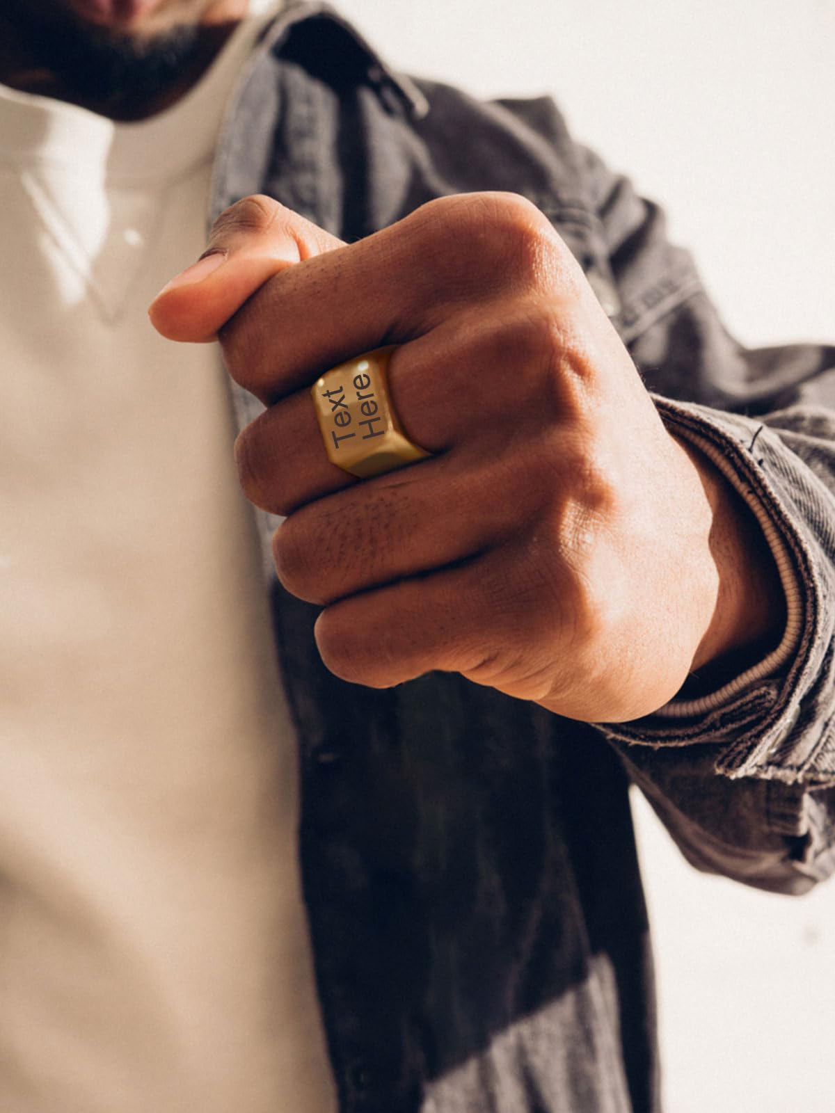 ChainsHouse Personalized Signet Biker Rings Solid Polished 18K Gold Ring for Men, Size 14