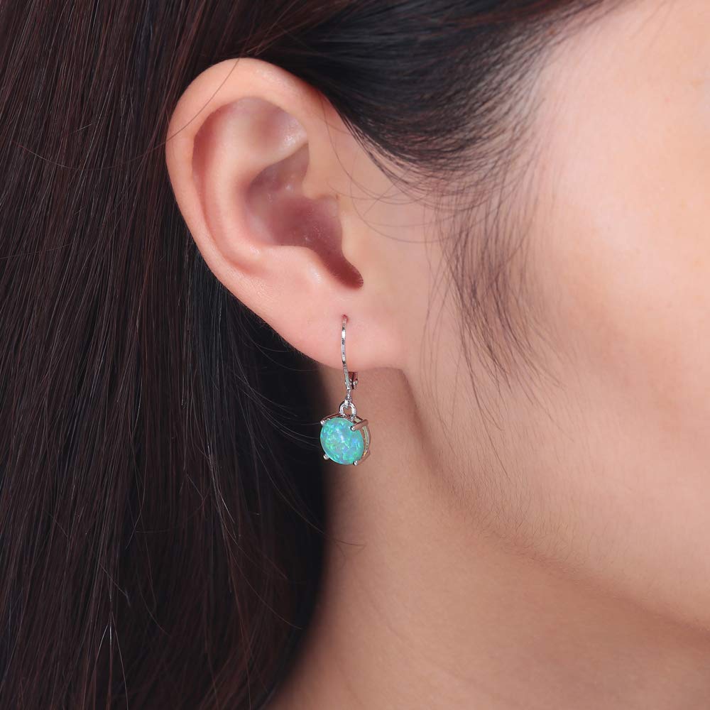 CiNily Green Opal Dangle Drop Earrings, Leverback Earrings for Women Gemstone Rhodium Plated Ear Rings