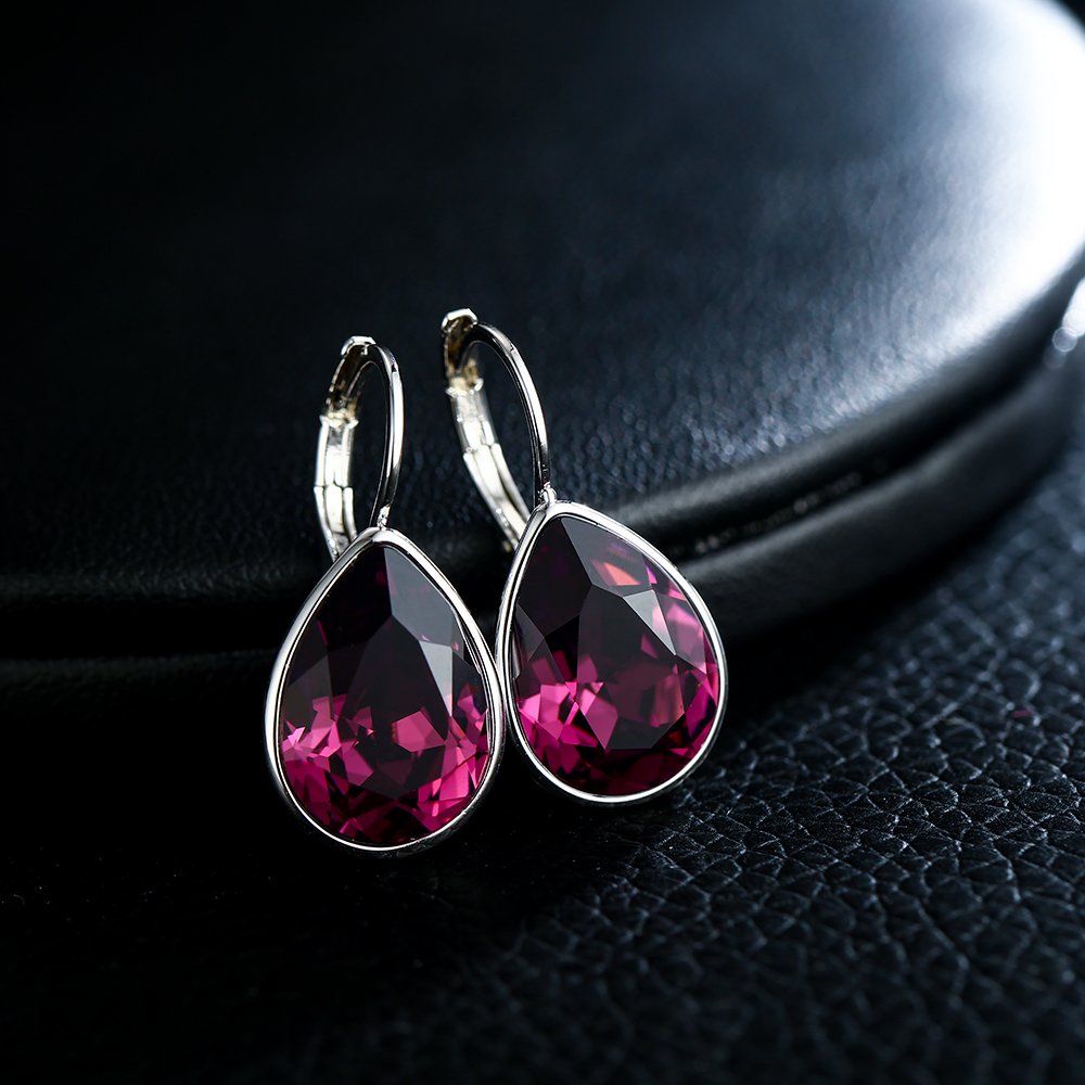 XUPING Jewelry Fashion Huggies Crystal Earring for Women (Dark Purple)