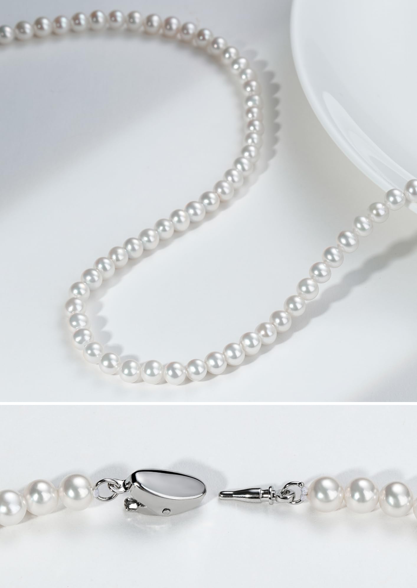 HUWODY Round White Simulated Shell Pearl Necklace Strand 6mm Pearl Choker Necklace Jewelry for Women 16inch