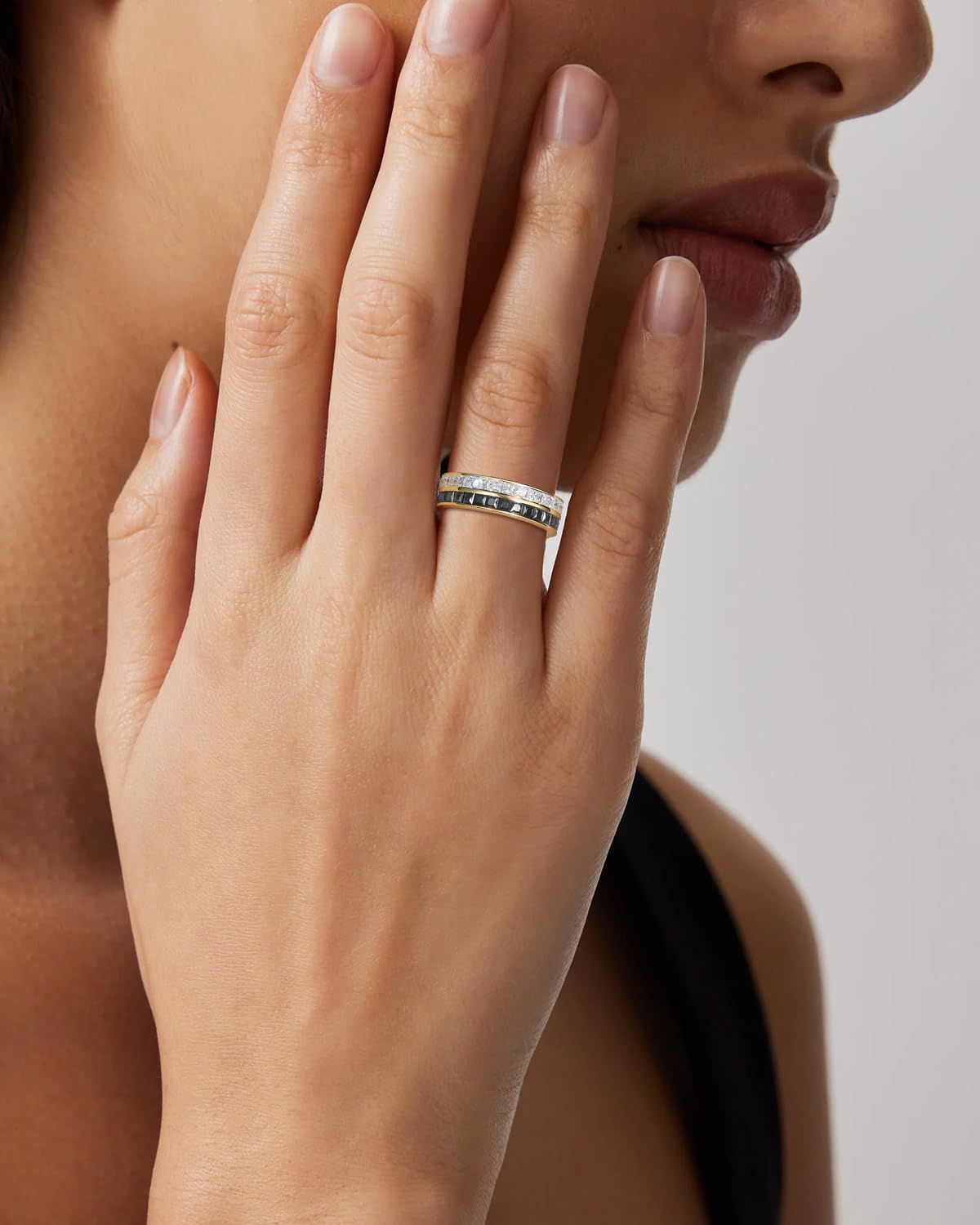 Frbod Women's Moissanite Rings Black Diamond Wedding Ring Engagement Jewelry for Wife Silver Gold Plated Band Size 8