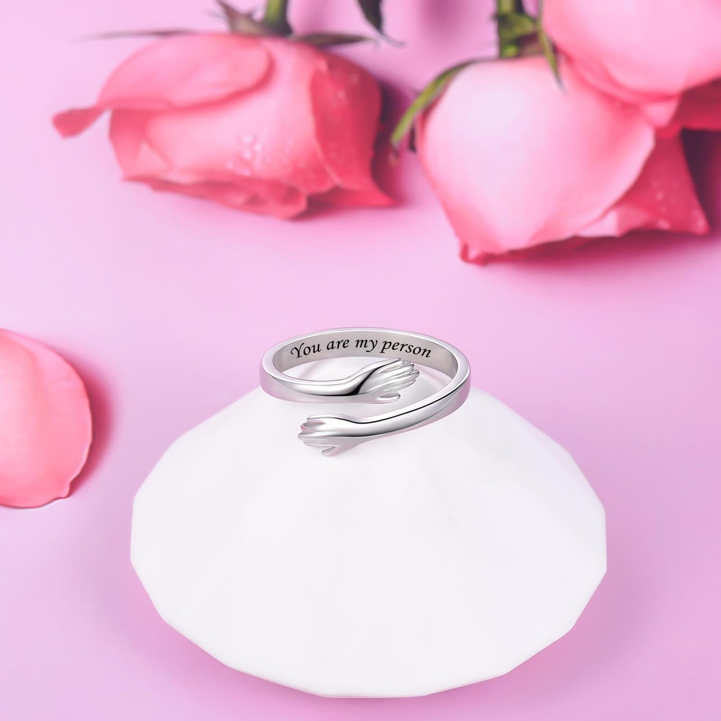 ACJFA Hug Rings for Women Sterling Silver Adjustable Ring Thumb Ring Birthday Mother Gifts Jewelry(You are my person)