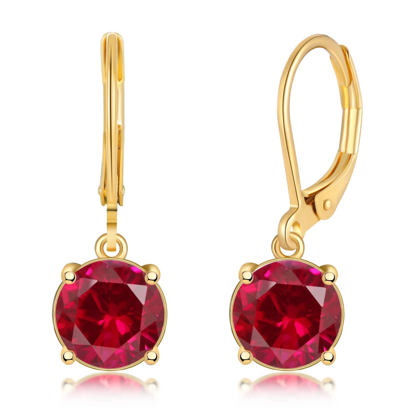 CiNily Leverback Dangle Earrings for Women Ladies Red Cubic Zircon Pendant Earrings 14K Gold Plated Hypoallergenic Crystal Drop Earrings for Sensitive Ears Jewelry 8 mm