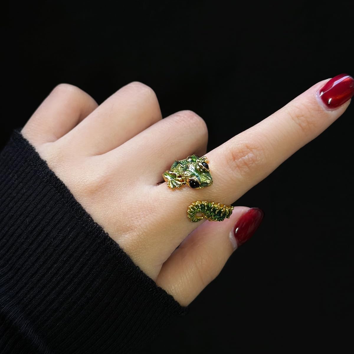 GYRMMUE Gothic Lizard Rings for Women Men Chameleon Animal Finger Rings Vintage Boho Goth Adjustable Open Ring Hypoallergenic Drip oil Ring Halloween Birthday Party Birthday Holiday Jewelry (Green)