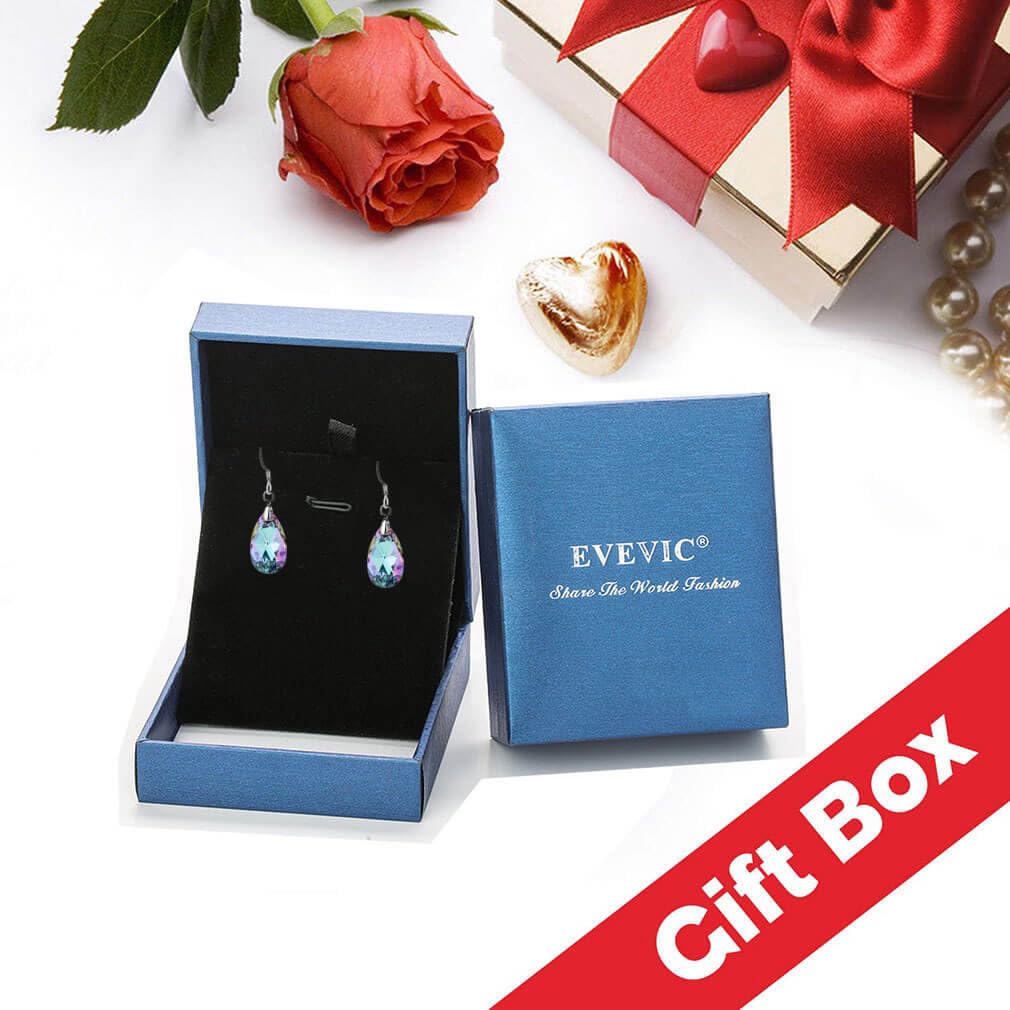 Austrian Crystal Teardrop Dangle Earrings for Women Drop Hook Earring 925 Sterling Silver Hypoallergenic Jewelry (Vitrail Light)
