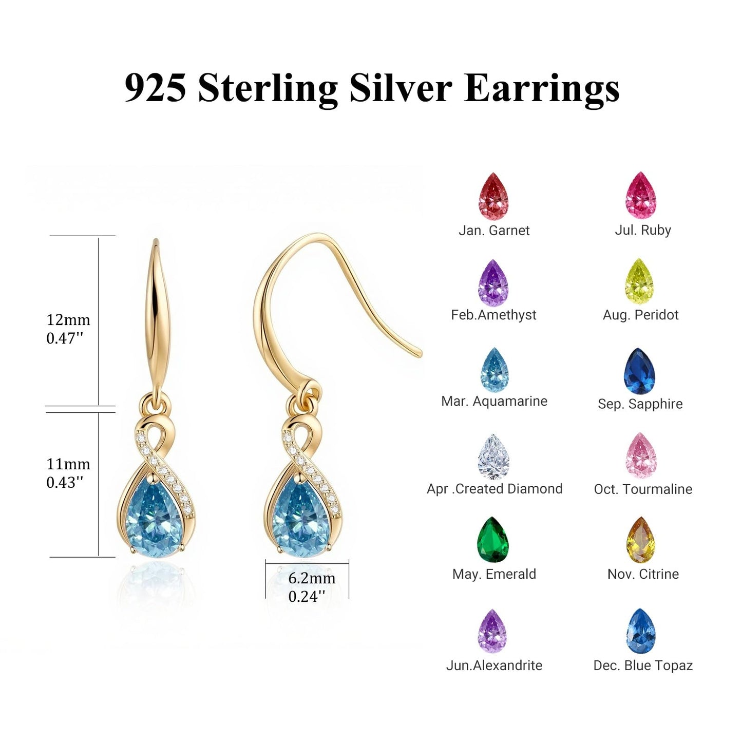Infinity Birthstone Earrings 18K Gold Plated 925 Sterling Silver Teardrop Infinity Drop Dangle Earrings Aquamarine Jewelry Birthday Gifts for Women Her Mother Wife