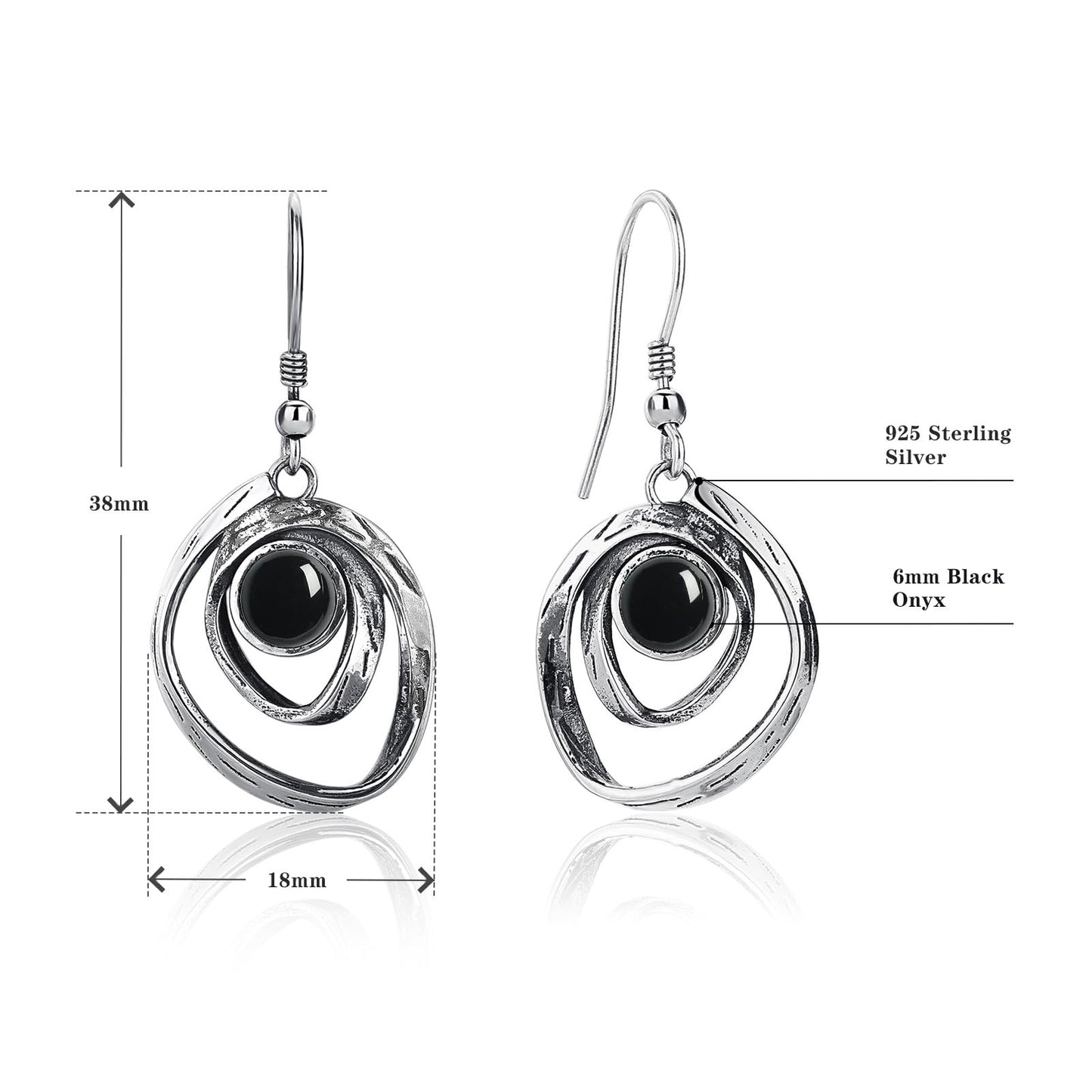 Phyonio Black Onyx Earrings for Women 925 Sterling Silver Black Onyx Dangle Earrings Vintage Spiral Ear Hook Earrings, Y0455E-1FBACG