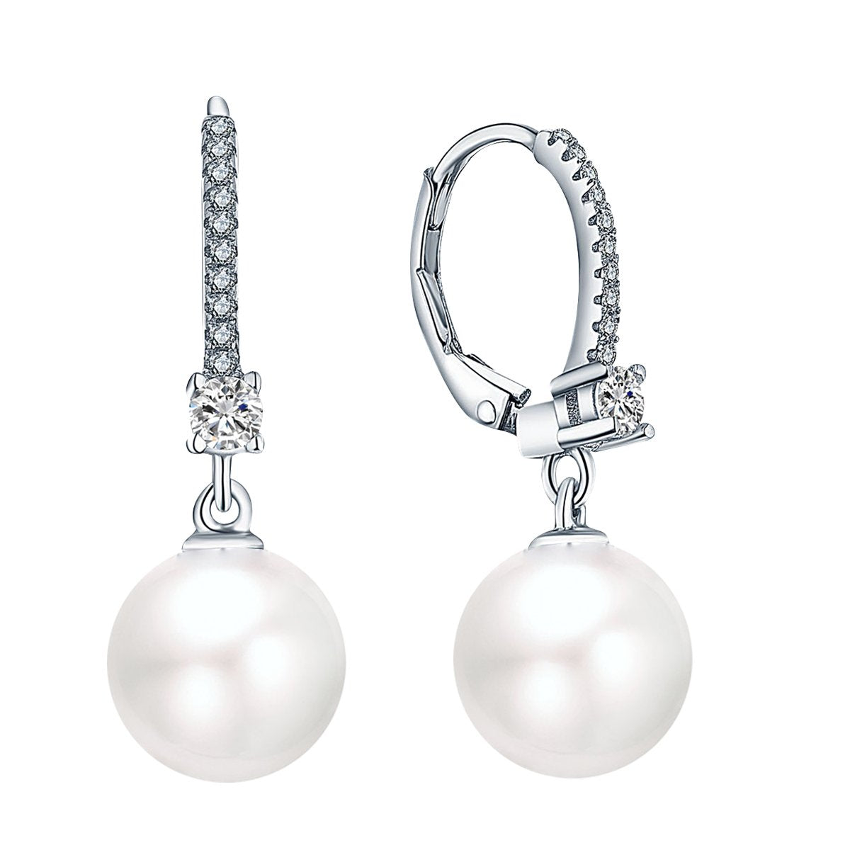 JO WISDOM 925 Sterling Silver Black/White Pearl Earrings for Women with Simulated Dangle Pearls 10mm