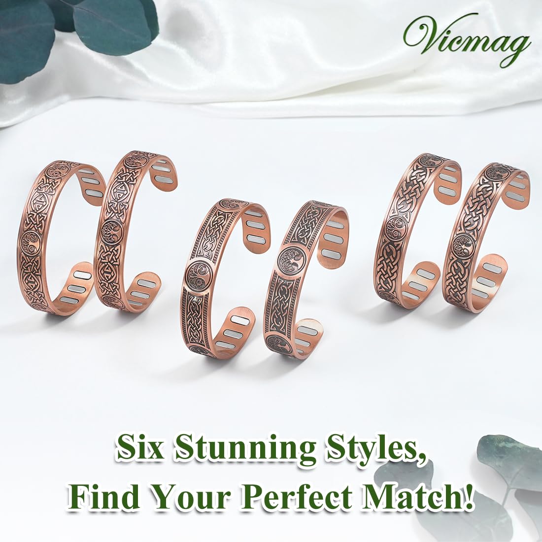 Vicmag Copper Bracelet for Men 9X Strength Magnetic 99% Pure Copper with 5000 Gauss Magnets, Tree of Life Present Box Adjustable(Viking & Sun Moon Tree)