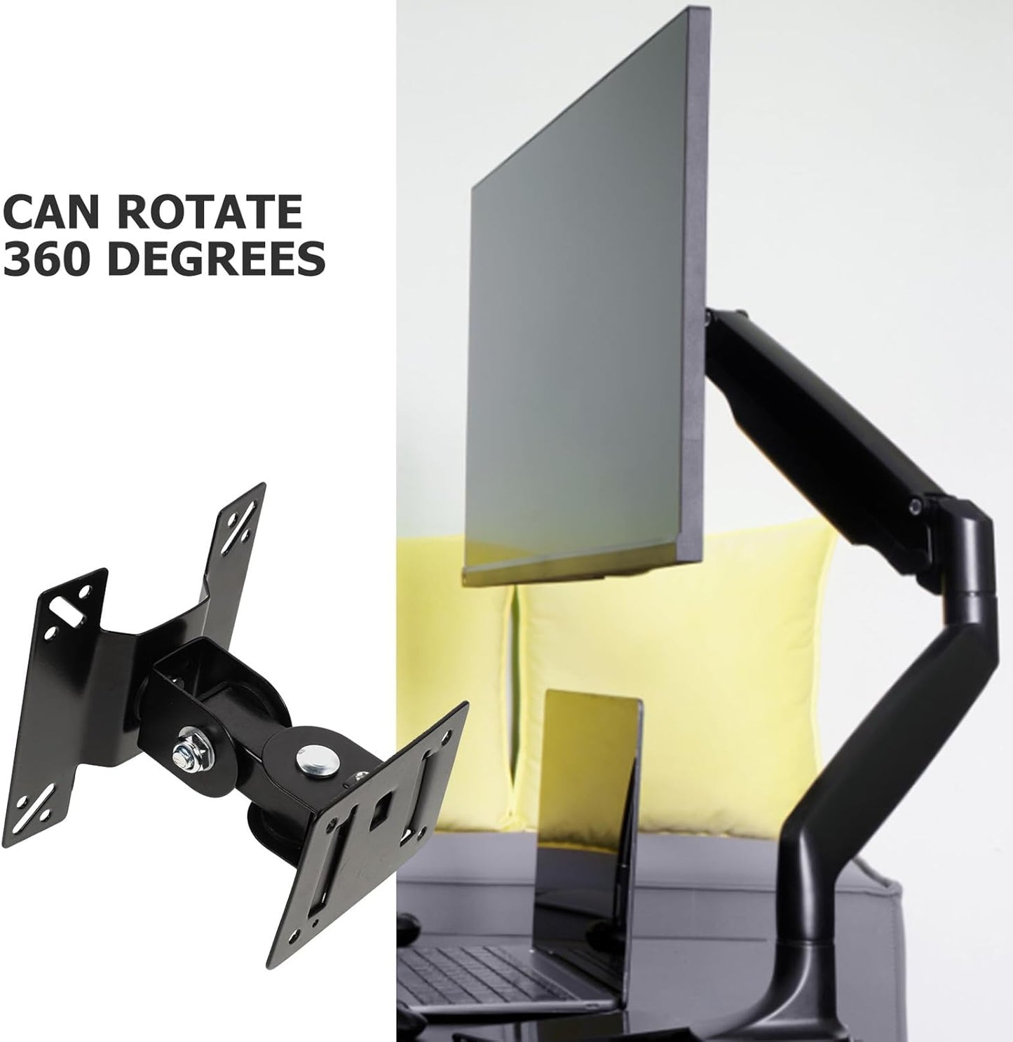 KALLORY 360 14-27 Inch Rotatable Monitor Stand and Tv Wall Mount Bracket with Metal Pivot Swivel for LCD Screens