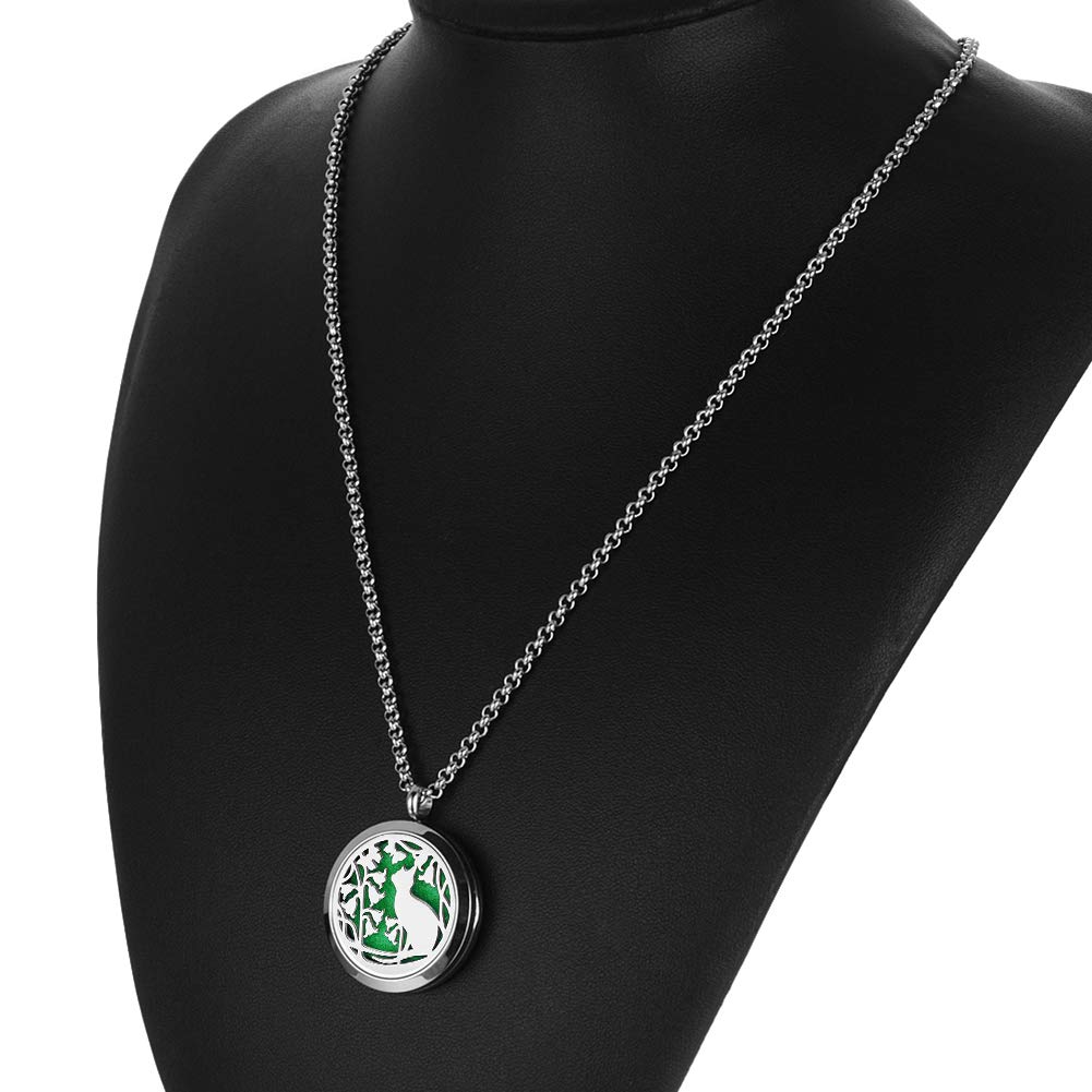 Popeoiuh Essential Oil Diffuser Necklace, Aromatherapy Perfume Stainless Steel Cat Locket Pendant Jewelry Christmas Birthday Gift for Women Men Teen