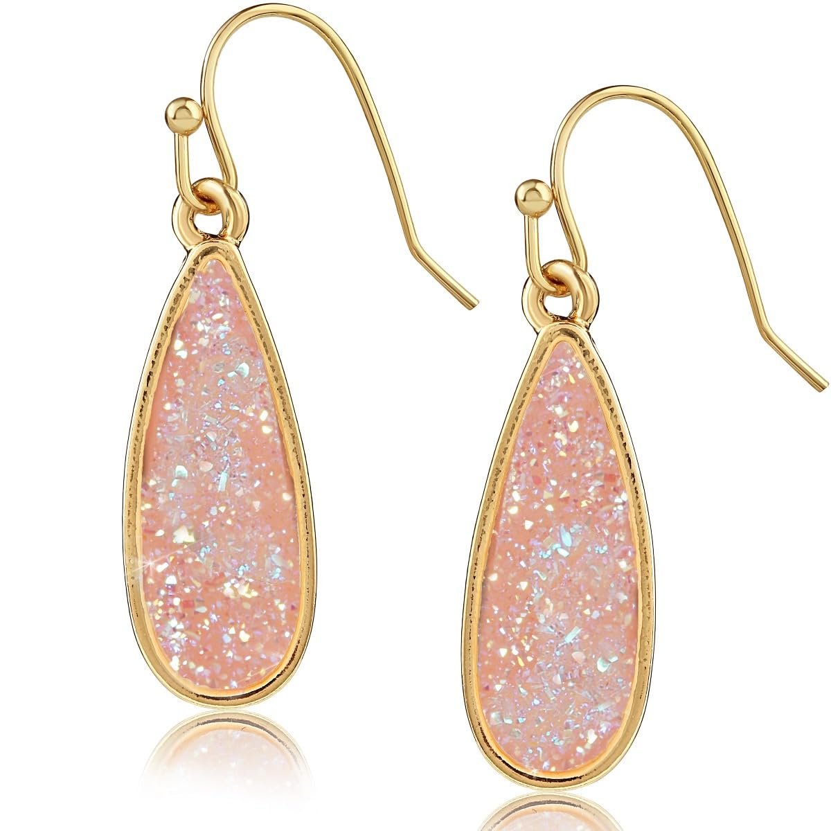 Light Pink Earrings for Women Dangling - Blush Pink Tear Drop Earrings Jewelry, Sparkly Simulated Rose Quartz Faux Druzy Bridal Dangle, Trendy Teardrop Long Dangly Boho Drops, Elegant Wedding Dangles