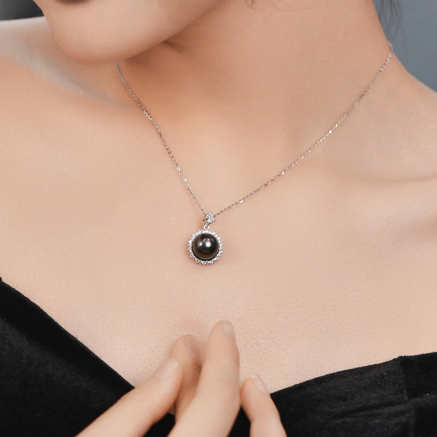 Orapearl Tahitian Black Pearl Necklace 9.5-10mm AAAA Quality Handpicked Nature Black Pearls Gift for Wife Mom Girlfriend Her Wedding Birthday Anniversary 925 Sterling Silver chain